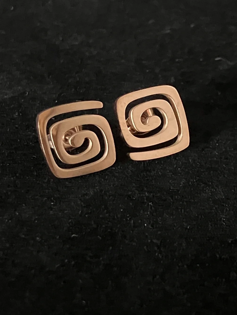 Square Spiral Stud Earrings in 18k Rose Gold Over Stainless Steel
